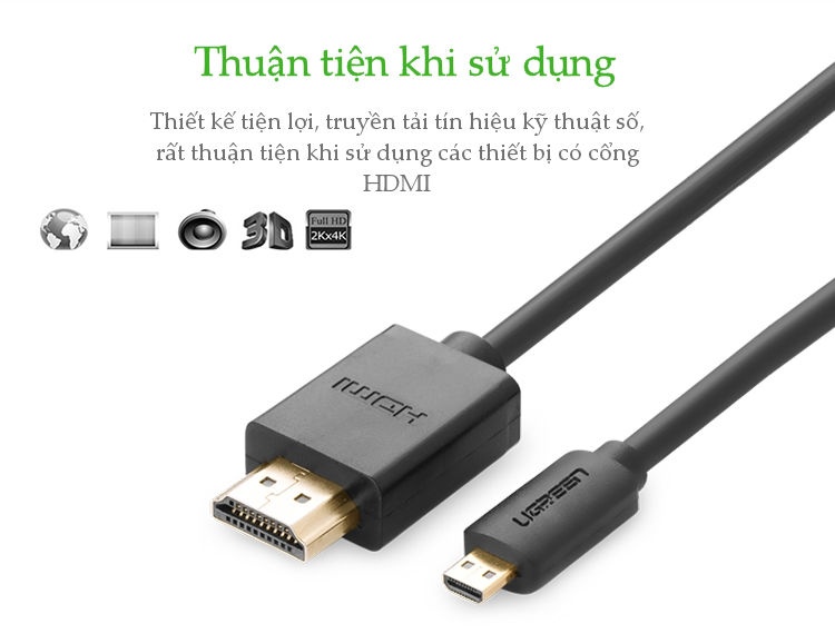 Cáp chuyển Micro HDMI Type D sang HDMI Type A Dài 1-3M UGREEN HD127 Cáp chuyển Micro HDMI Type D sang HDMI Type A Dài 1-3M UGREEN HD127