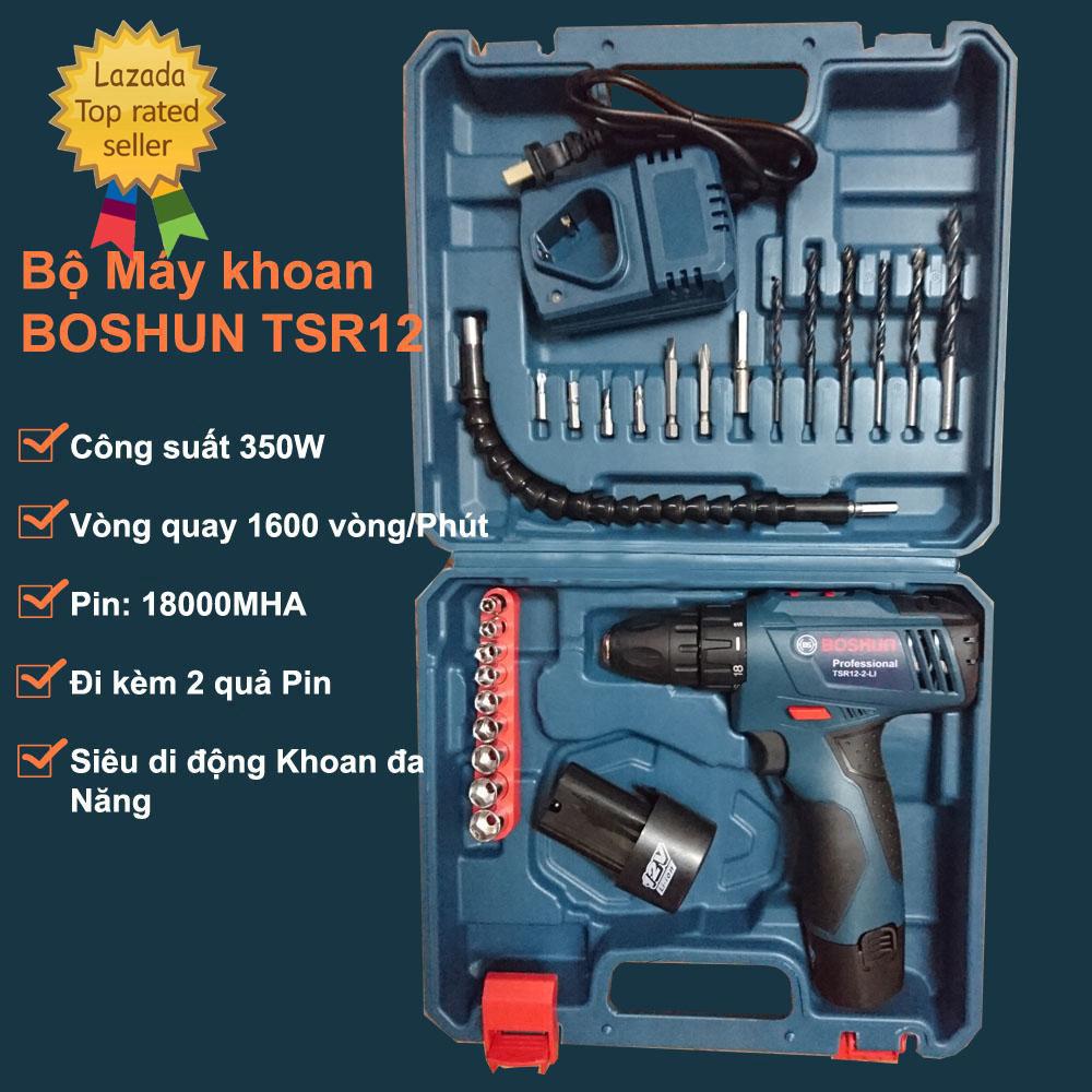 Bộ máy khoan pin, bắt vít pin BOSHUN đa năng - Có 2 PIN dùng cả ngày