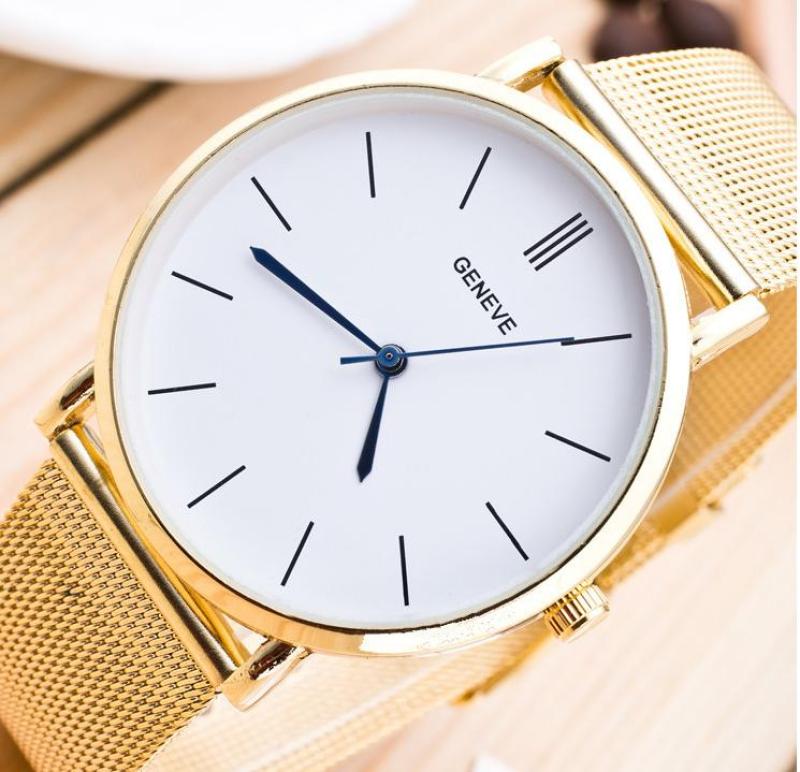 Nơi bán Đồng hồ thời trang nam nữ GENEVE unisex không số sang chảnh đơn giản chống nước dây thép không gỉ QBIN Shop mới nhất 2018 màu Vàng, MÀU Bạc