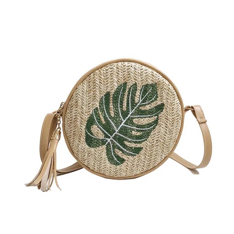Túi cói đeo chéo hoạ tiết Vintage