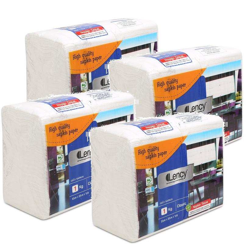 Combo 4 gói Khăn giấy Lency Napkin 33x33 cm ( gói to 1 kg )
