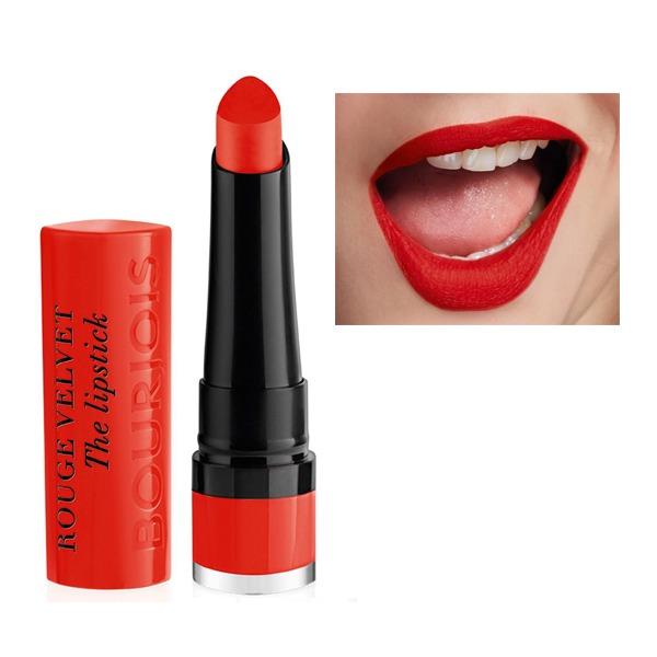Son lì mịn môi dạng thỏi bourjois rouge velvet the lipstick #07 joli carmin’ ois - đỏ cam