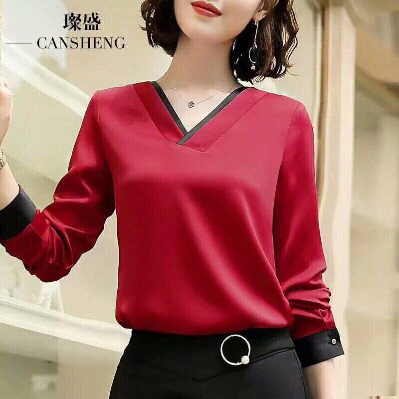 Áo sơ mi phi lụa cổ chữ V