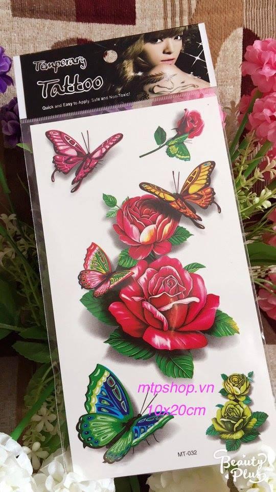 [HCM]COMBO 6 TẤM HÌNH XĂM DÁN HOA HỒNG KHOE SẮC 10x20cm (Tặng ngay 1 tấm đồng size khi mua 2 combo)