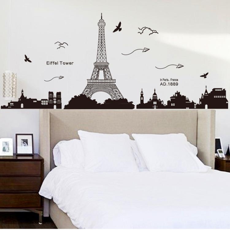 Decal dán tường thành phố Paris và tháp Eiffel xinh đẹp của nước pháp KK049-