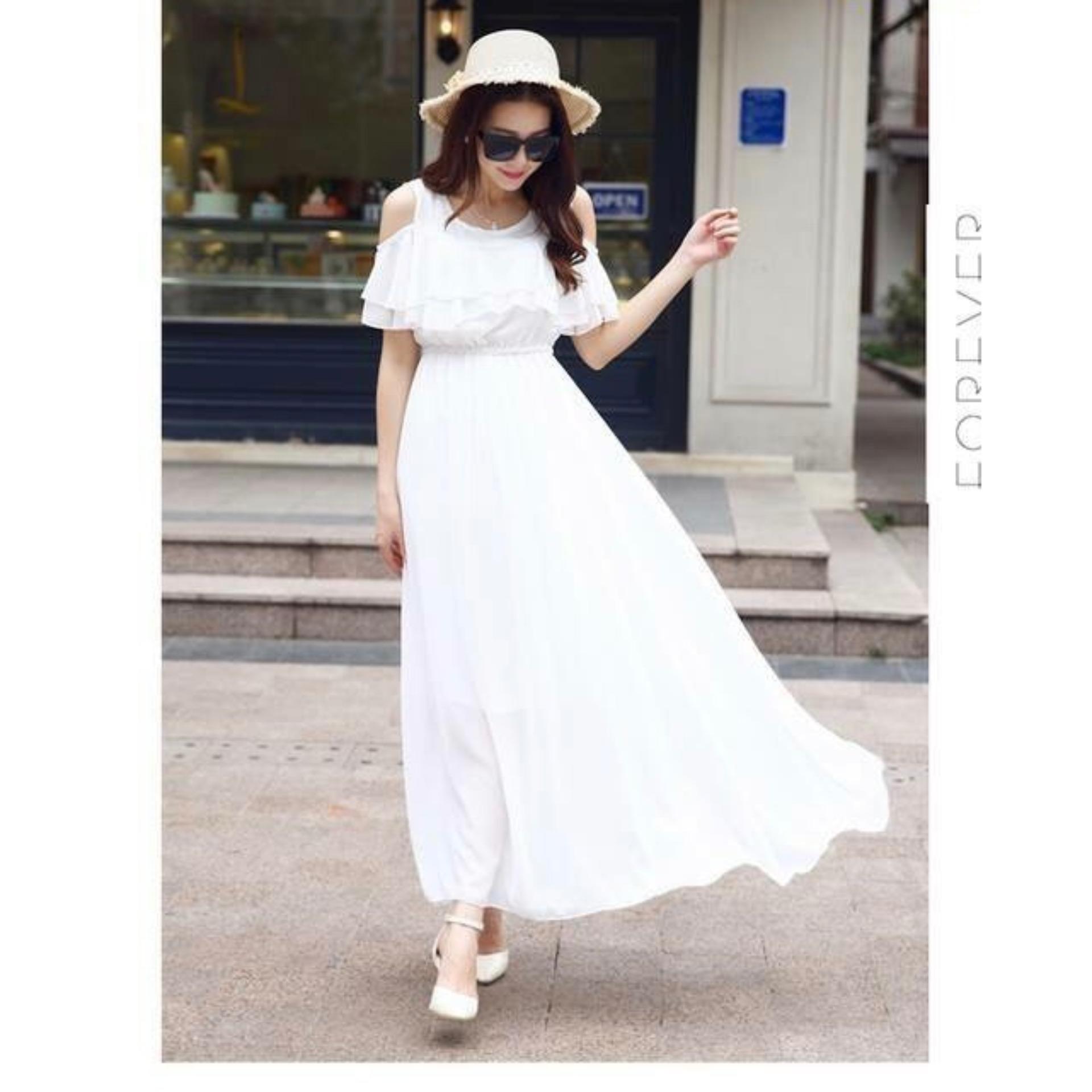 Đầm maxi chifon rớt vai