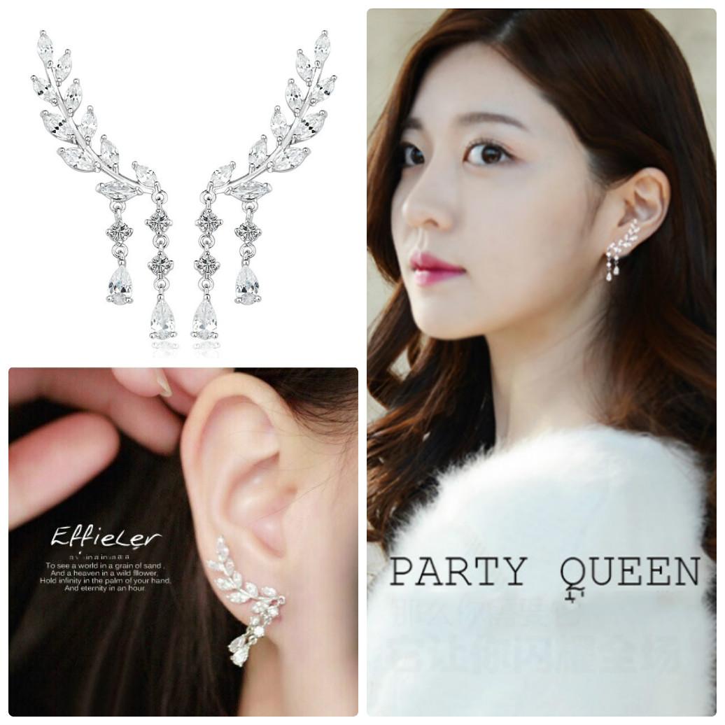 [HCM]Bông Tai Lá Diêu Bông 2 Lá Zircon Hạt Nước  Phong Cách Hàn BTLADIEUBONG2HAT