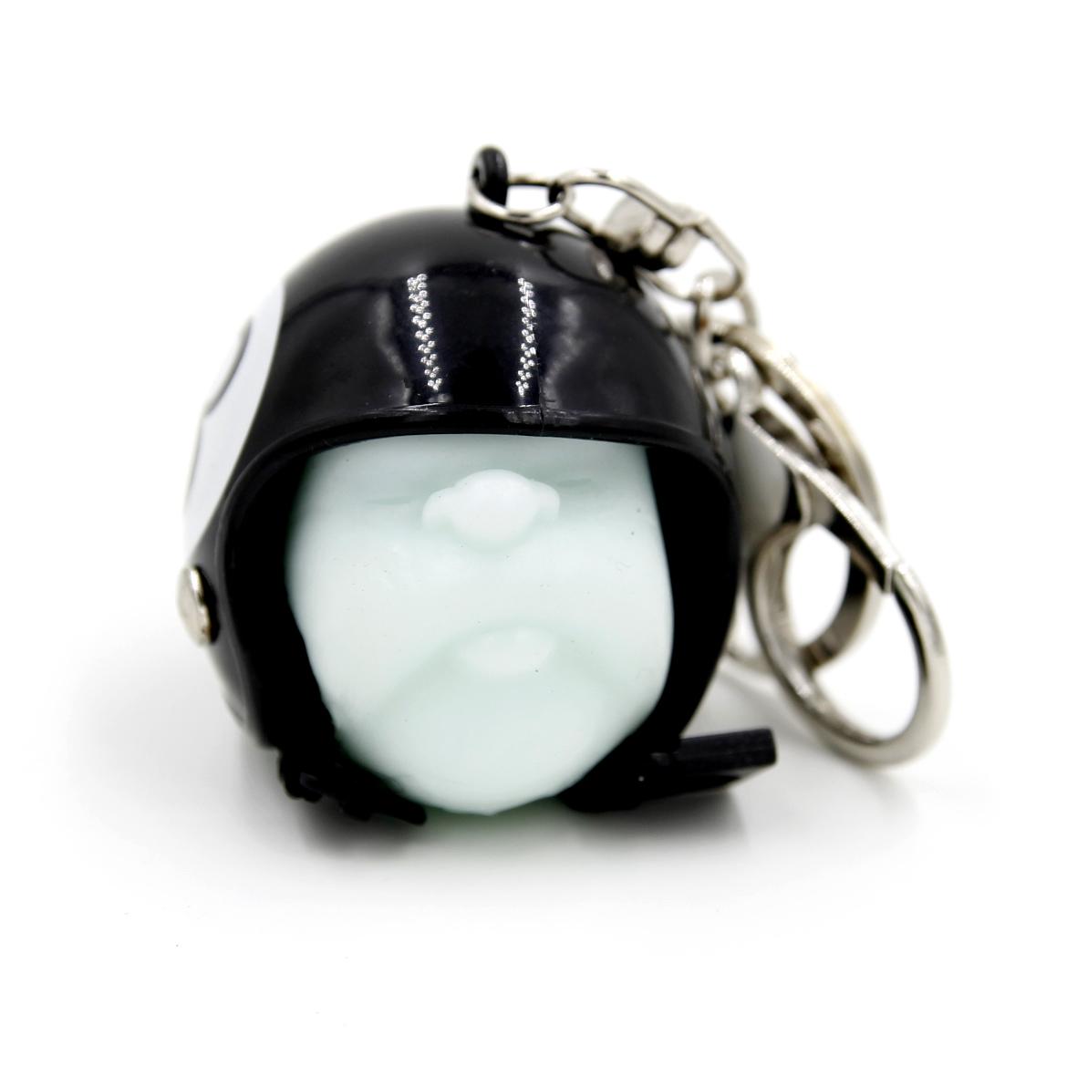 Móc chìa khóa gương mặt biểu cảm đội nón bảo hiểm (Xanh)