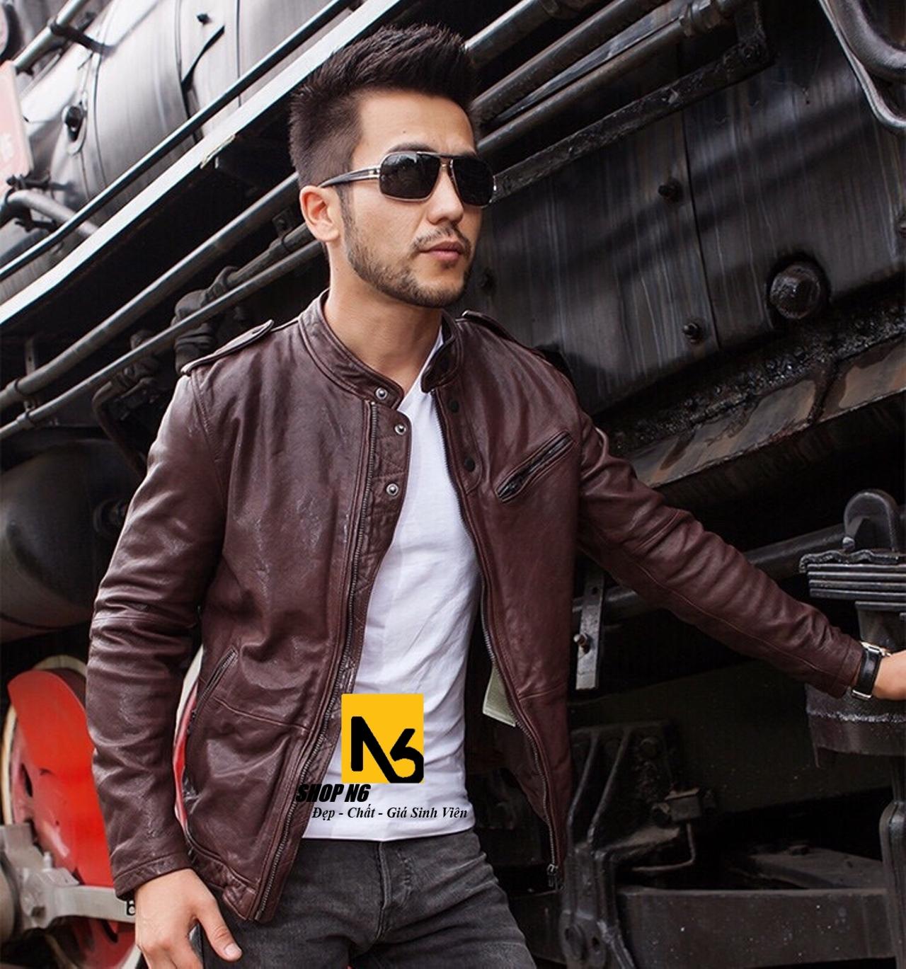 [HCM]Áo Khoác Da Nam Nâu Khóa Kéo Ngực Cao Cấp - DC15 (ShopN6)