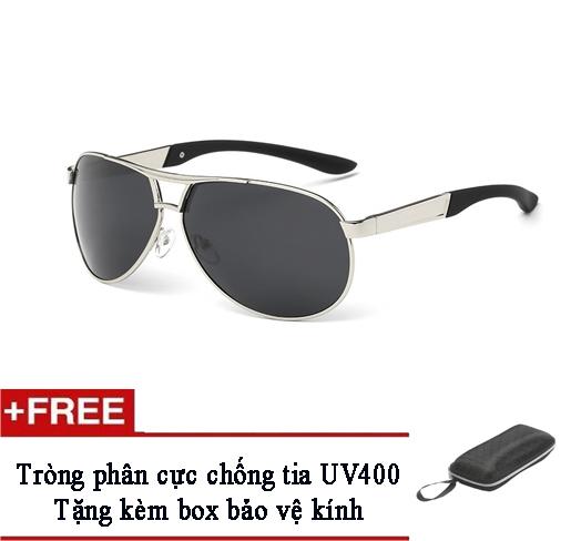 Kính mát thời trang chống tia UV400 tròng phân cực gọng inox có hộp bảo Kính mát thời trang chống tia UV400 tròng phân cực gọng inox có hộp bảo