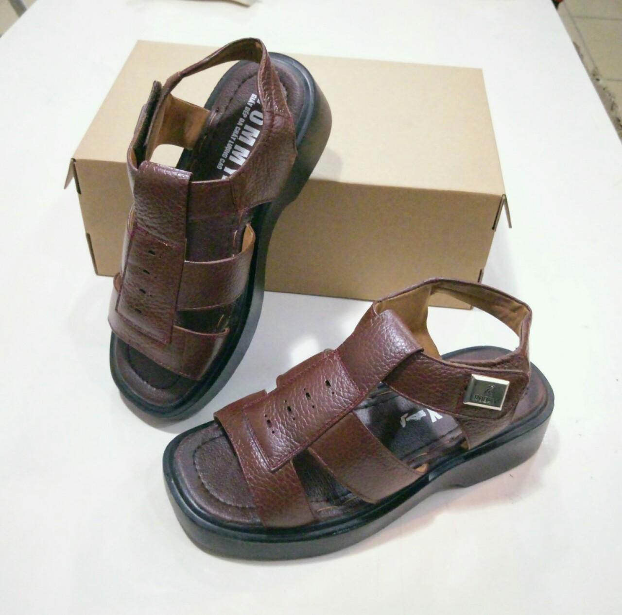 Dép đế cao da bò dành cho người già hàng VNXK 1 (NÂU)