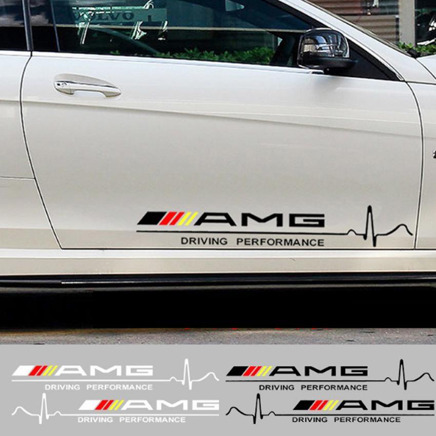 Tem dán cánh xe ô tô Sport AMG, Decal dán xe hơi AMG, Dán trang trí cánh cửa xe ô tô (Màu Đen)