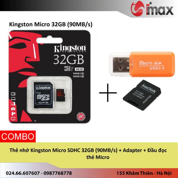Thẻ nhớ Kingston Micro SDHC 32GB (90MB/s) + Adapter + Đầu đọc thẻ Micro