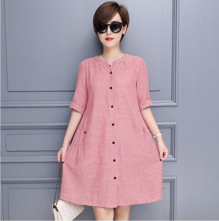 Đầm suông kẻ sọc cổ tàu 2 túi bên - ds97