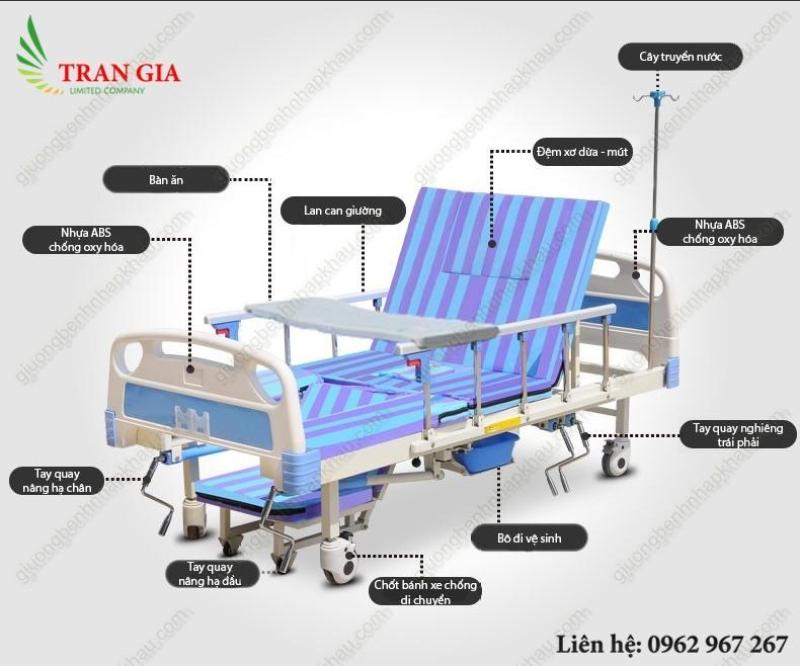 Giường bệnh đa năng 5 tay quay điều khiển bằng tay quay