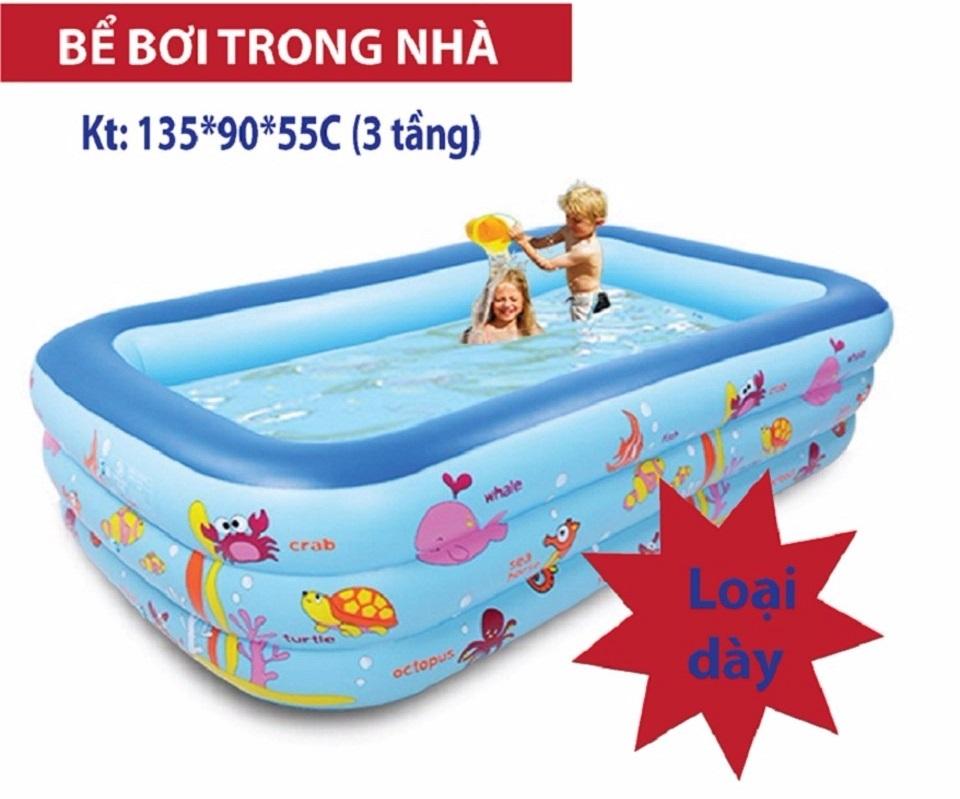 Bể Bơi Khổng Lồ, Bể Bơi Phao 3 Tầng Cho Bé Chữ Nhật 135X100X55Cm Loại Cực Dày, Nhựa Pvc Nguyên Chất An Toàn Cho Bé, Giúp Trẻ Thoải Mái Tập Bơi Thoải Mái - Bh 1 Đổi 1