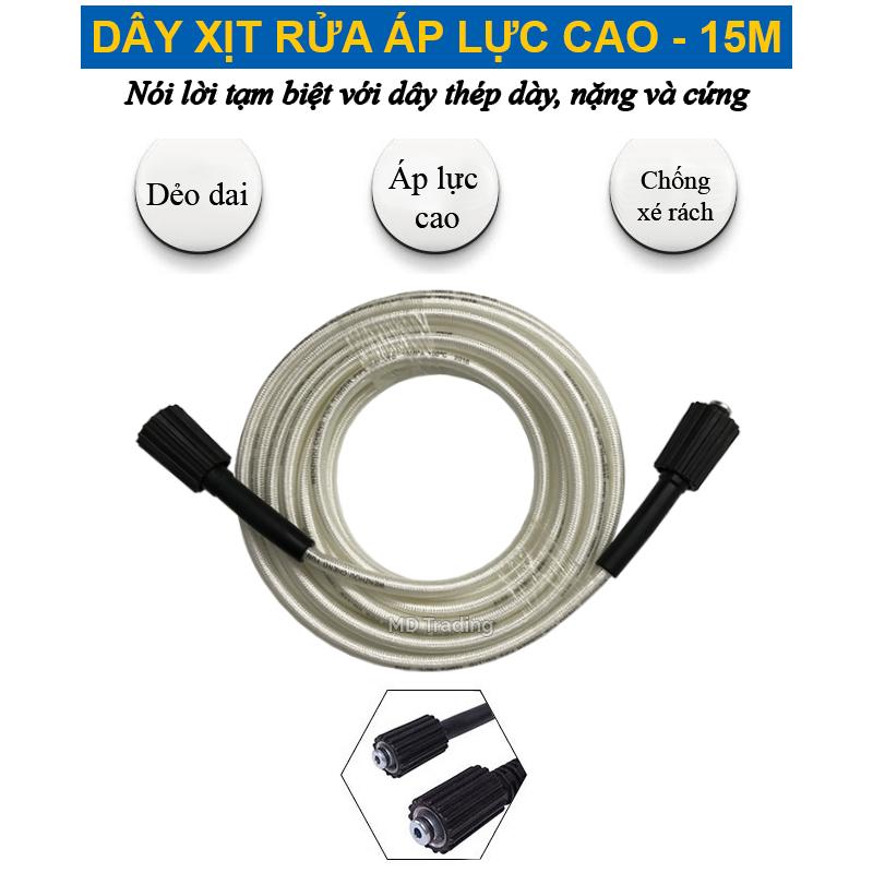 Dây rửa xe, dây xịt rửa áp lực cao máy rửa xe HIROMA dài 15m, dây thay thế dành cho máy xịt rửa cao áp HIROMA, phụ kiện máy rửa xe cao áp, máy rửa xe gia đình, máy xịt rửa cao áp HIROMA