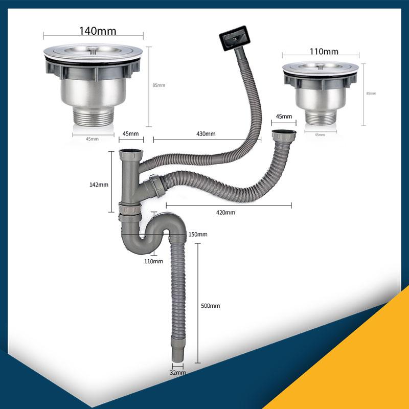 BỘ XI PHÔNG, ỐNG XẢ CHẬU RỬA BÁT 2 NGĂN 9209 (1 hố 11cm, 1 hố 14cm)