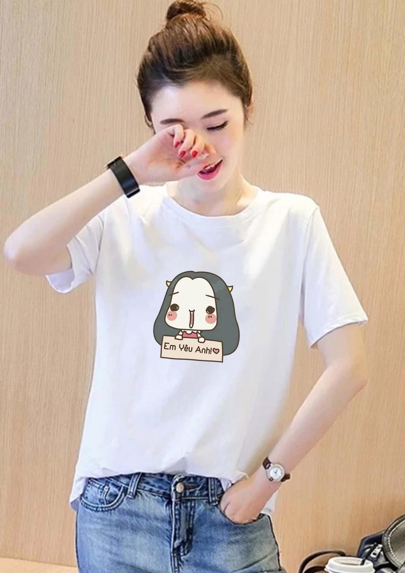 [HCM]Áo thun nữ in hình em yêu anh form rộng hàn quốc vải dày mịn AoK1829