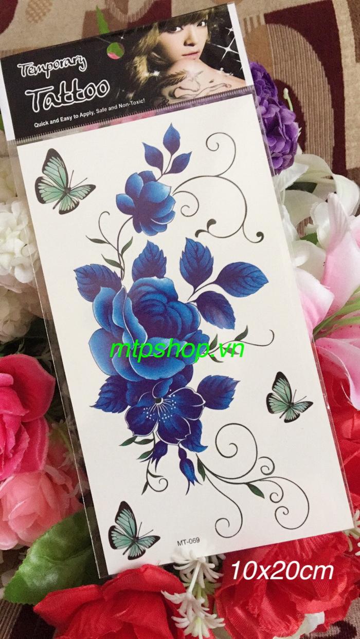 Hình xăm hoa hồng xanh 10x20cm mt – 069