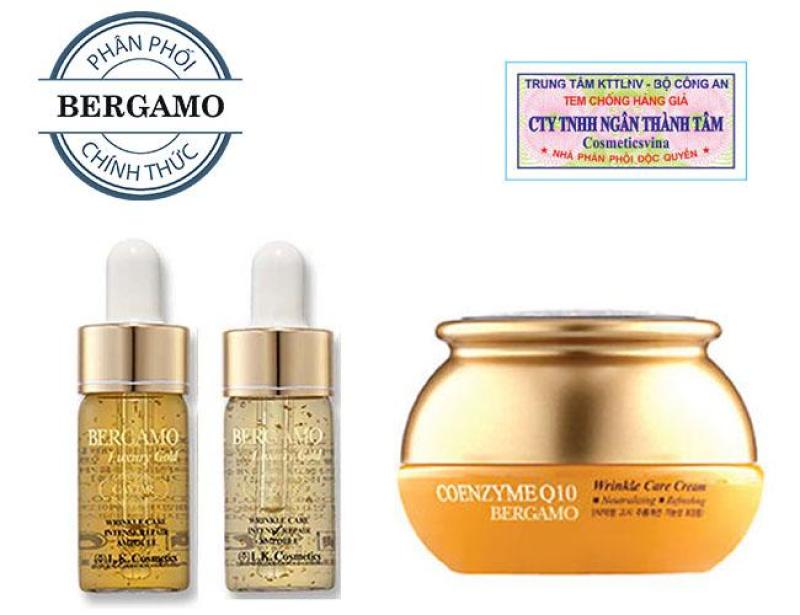 Combo kem dưỡng trắng da và chống nhăn Q10 & Set tinh chất trị mụn- tái tạo da Bergamo Luxury Gold Collagen And Caviar 13ml/chai x 2 chai(HÀNG CHÍNH HÃNG)