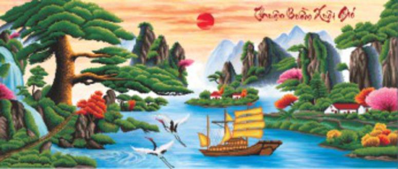 Tranh thêu chữ thập phong cảnh thuận buồm xuôi gió 3D Ailuo AL53500