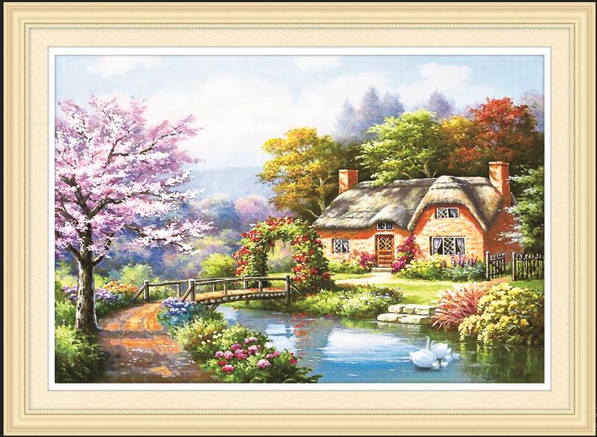 Tranh thêu chữ thập cảnh nhà hạnh phúc 3D Ailuo AL53519