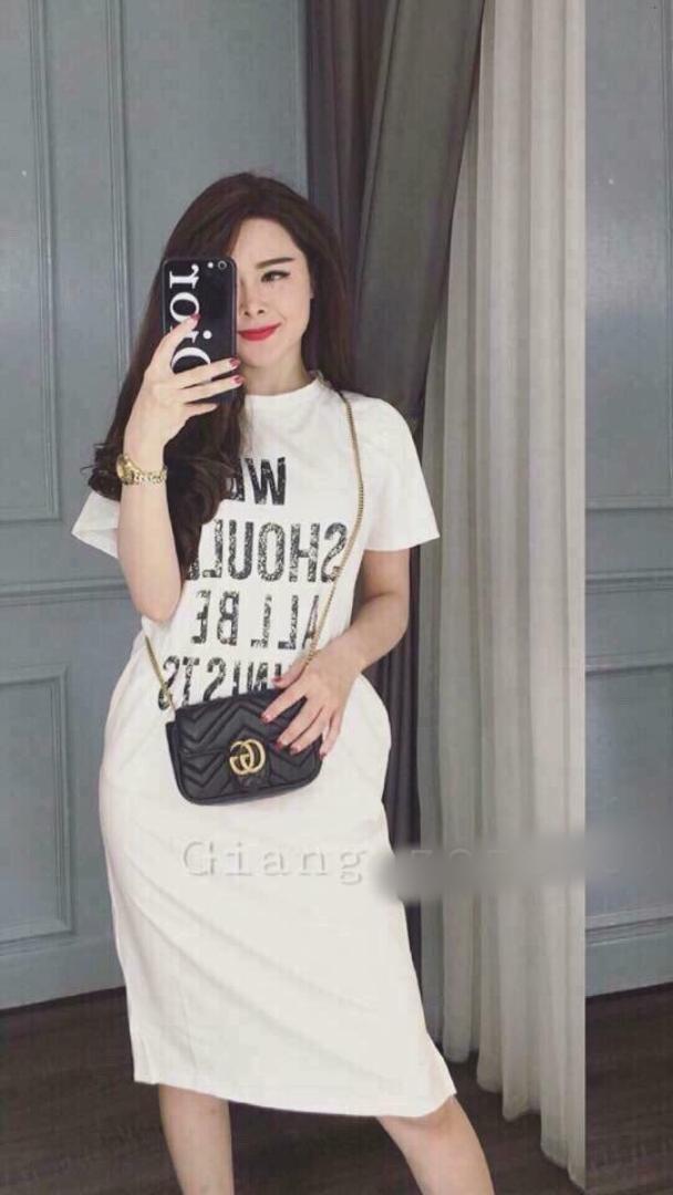 Đầm thun đáng suông in chữ