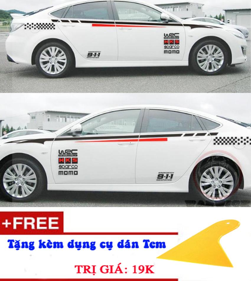 Bộ tem dán sườn xe D-127 Tặng kèm dụng cụ dán tem (Đen+ Đỏ)