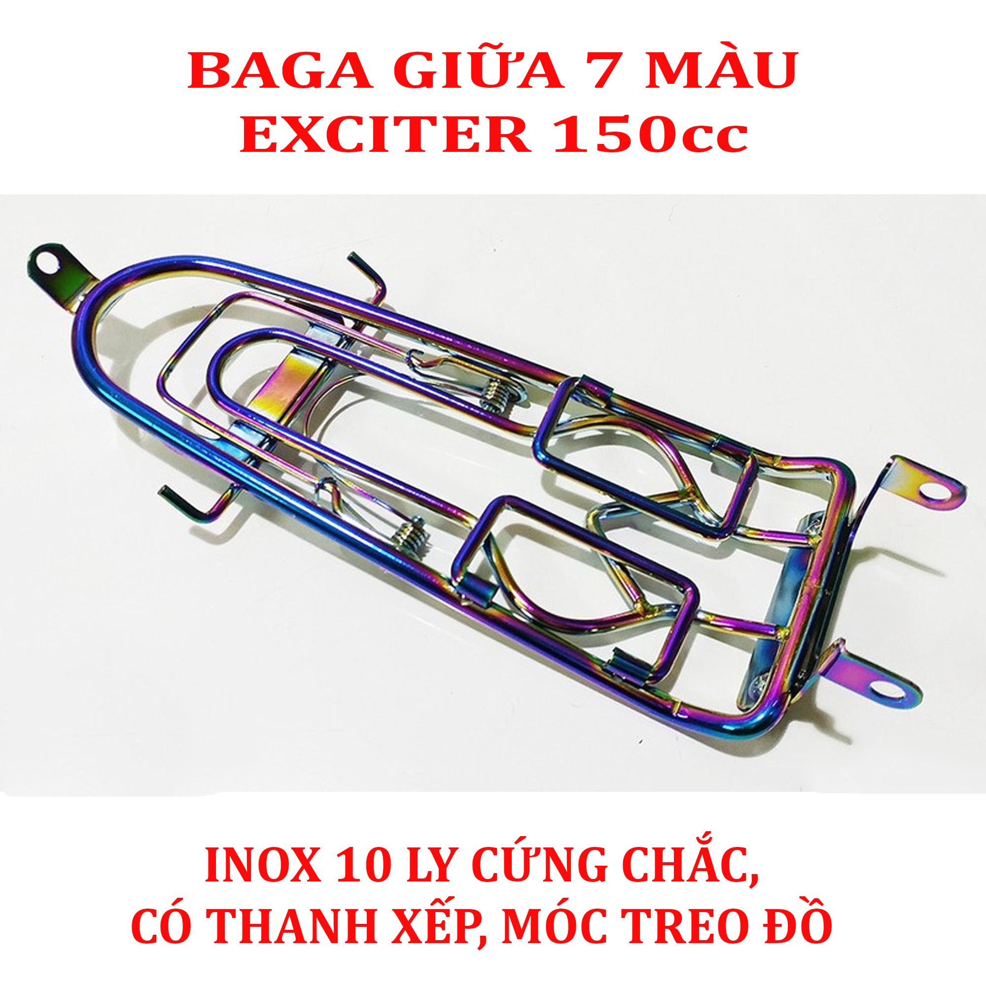 Baga 7 Màu Cho Exciter 150 - Inox 10 ly - Loại Có 2 Thanh Xếp Và Móc Treo Tiện Lợi - Bền Đẹp Chắc Chắn