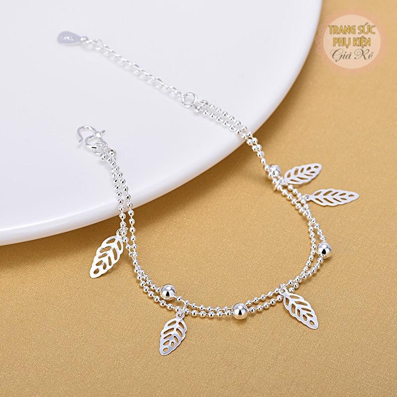 Lắc chân dây đôi hình chiếc lá hk bạc 925 lc27 mẫu mới