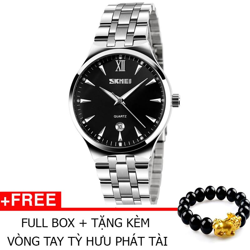 Đồng Hồ Thời Trang Skmei 9071 Dây Innox 015 ( Đen ) + Tặng Kèm Vòng Tay Tỳ Hưu Phát Tài