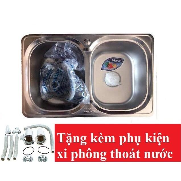 Chậu rửa bát Inox Tân Á xuất khẩu 2 ngăn - đã đủ phụ kiện thoát nước