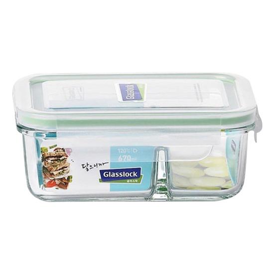Hộp thủy tinh chịu lực Glasslock 670ml chia 2 ngăn