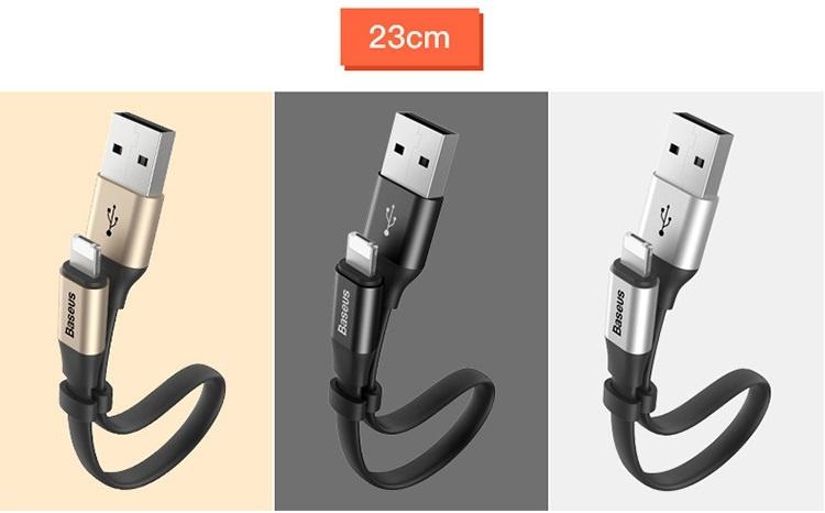 Cáp sạc đa năng ngắn tiện dụng 23cm- 1 đầu cắm 2 chân Lightning & Micro USB