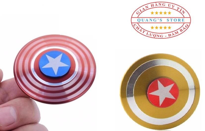 Bộ 2 Con quay Fidget Spinner Khiên Captian America cao cấp + Kèm 2 hộp đựng ( Màu Đỏ và Vàng )