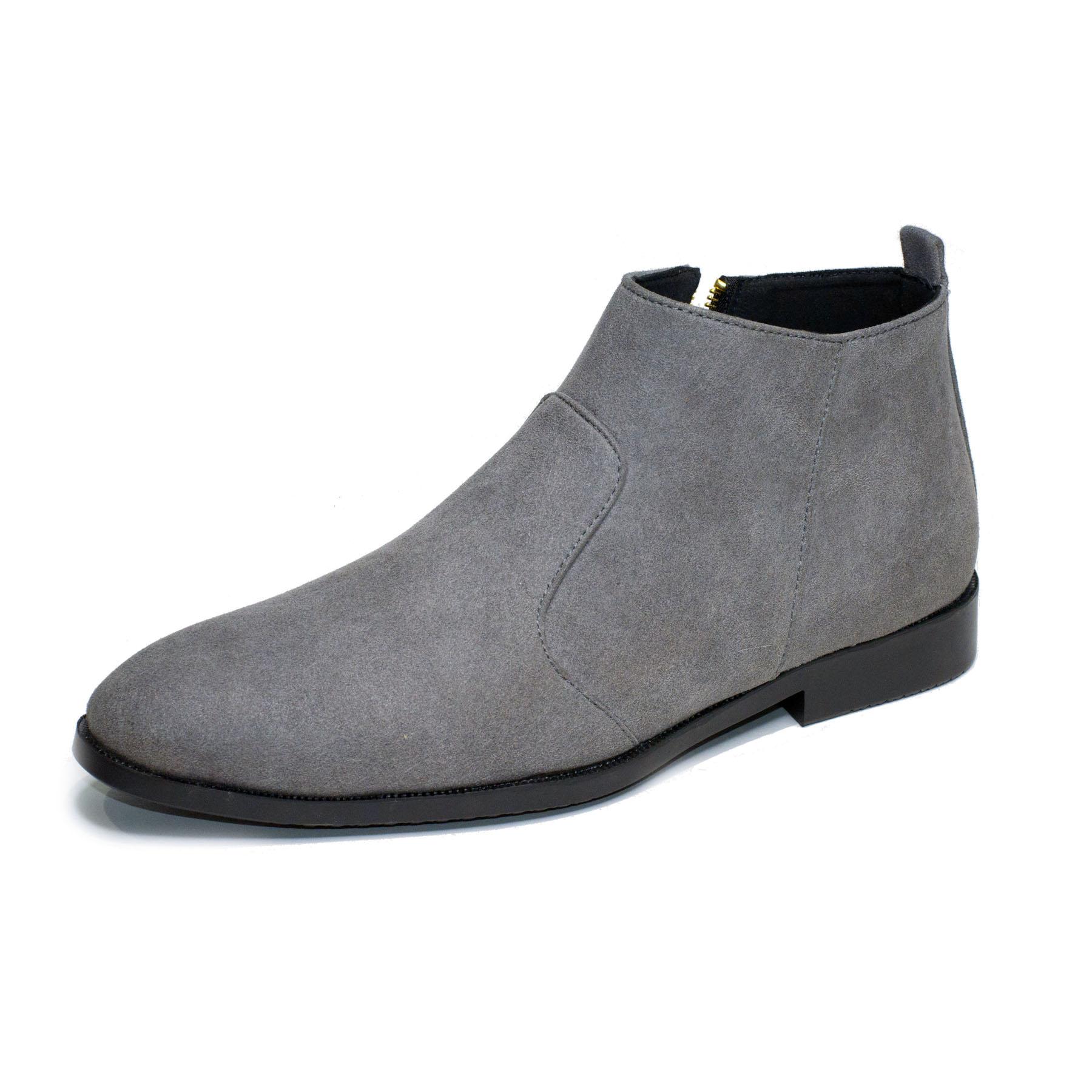 Giày Chelsea boot nam đẹp cổ khóa da xám CB521