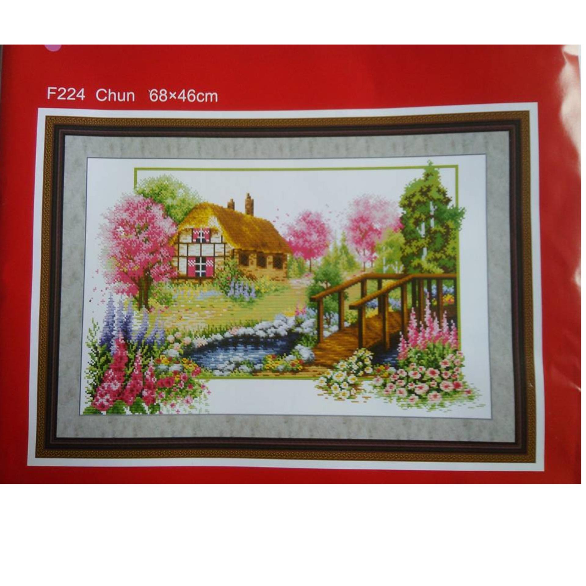 Tranh thêu chữ thập phong cảnh mùa xuân F224