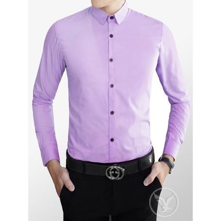 Sơ Mi Nam Tím Hồng, áo sơ mi nam chống nhăn vải lụa đẹp