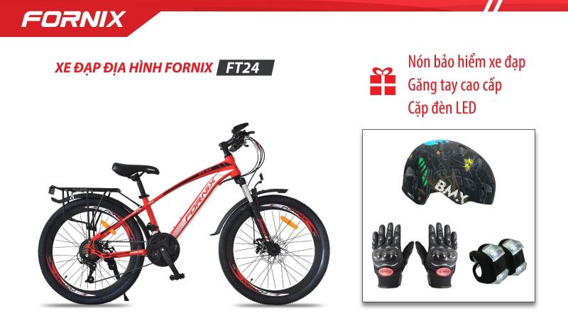 Mua XE ĐẠP ĐỊA HÌNH FORNIX FT24+ (Gift) Cặp đèn LED, Nón Bảo Hiểm A02NC1, Găng tay