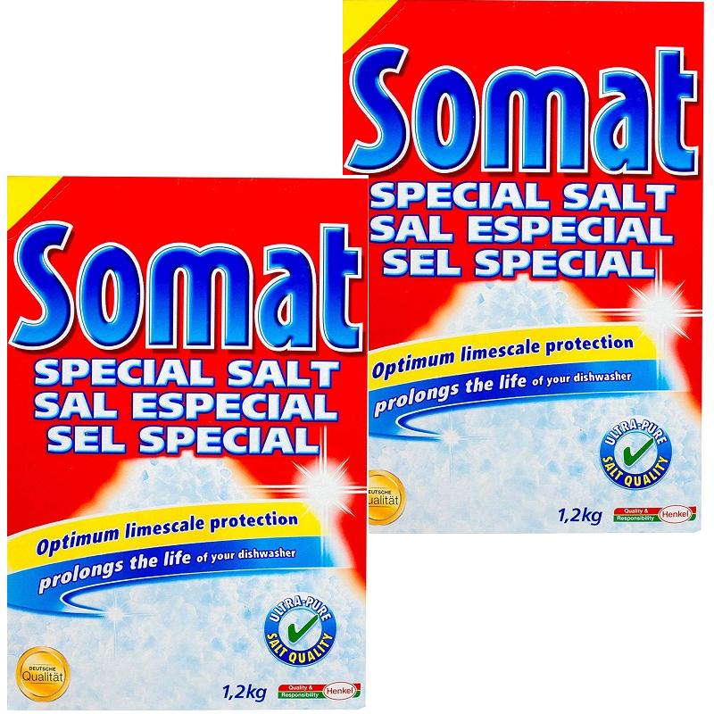 2 hộp muối rửa chén Somat Special Salt 1,2kg Đức dùng cùng bóng bột Somat