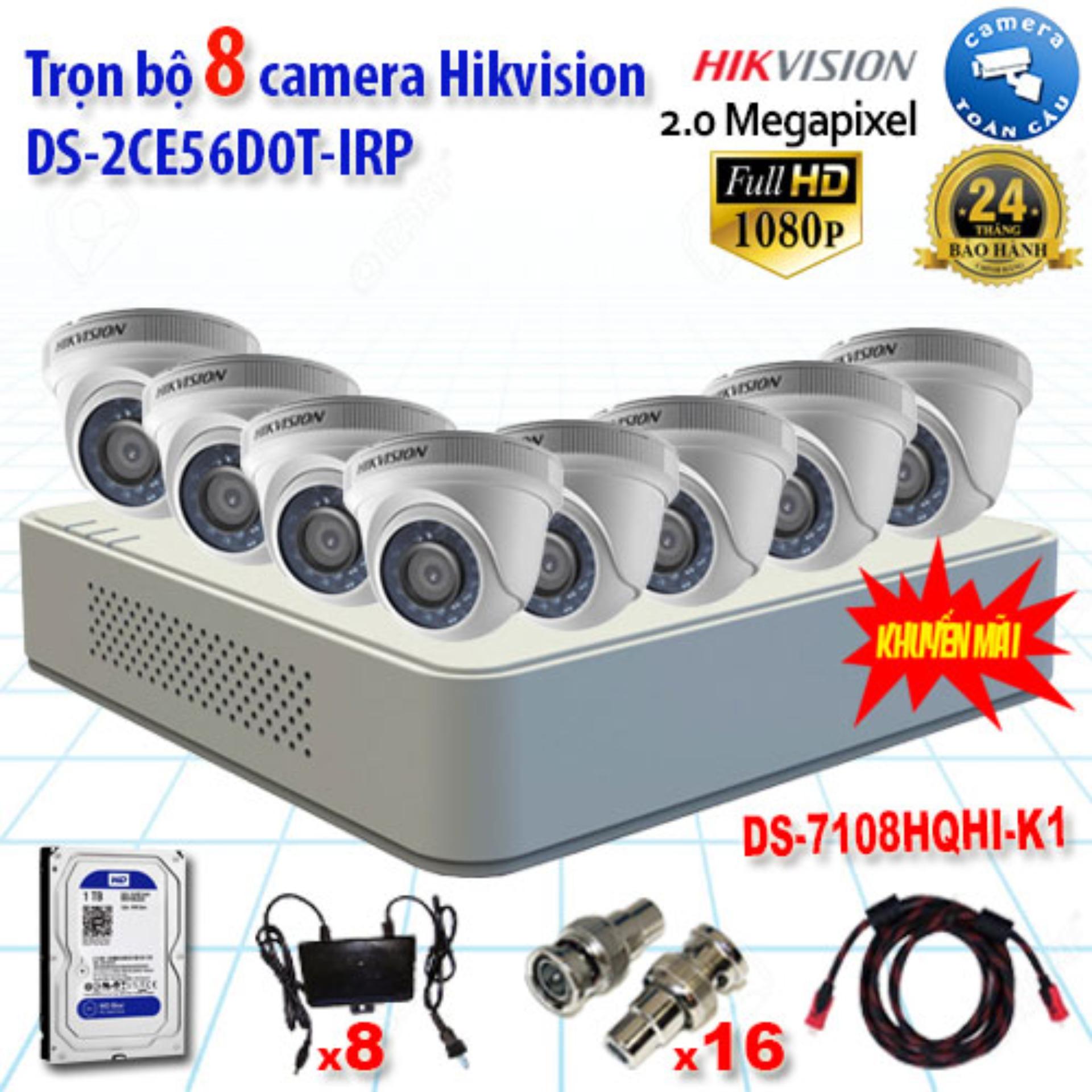 [HCM][Trả góp 0%]Trọn bộ 8 camera Hikvision (2MP) DS-2CE56D0T-IRP + DS-7108HQHI-K1