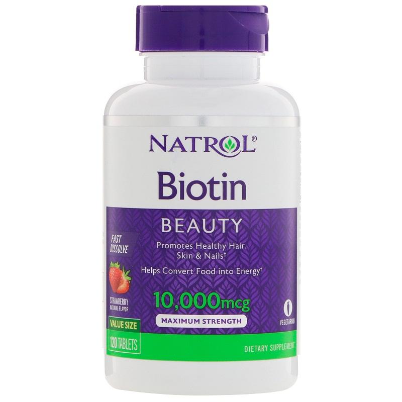 Thuốc mọc tóc Natrol Biotin 10,000mcg Fast Disolve Strawberry 60 viên