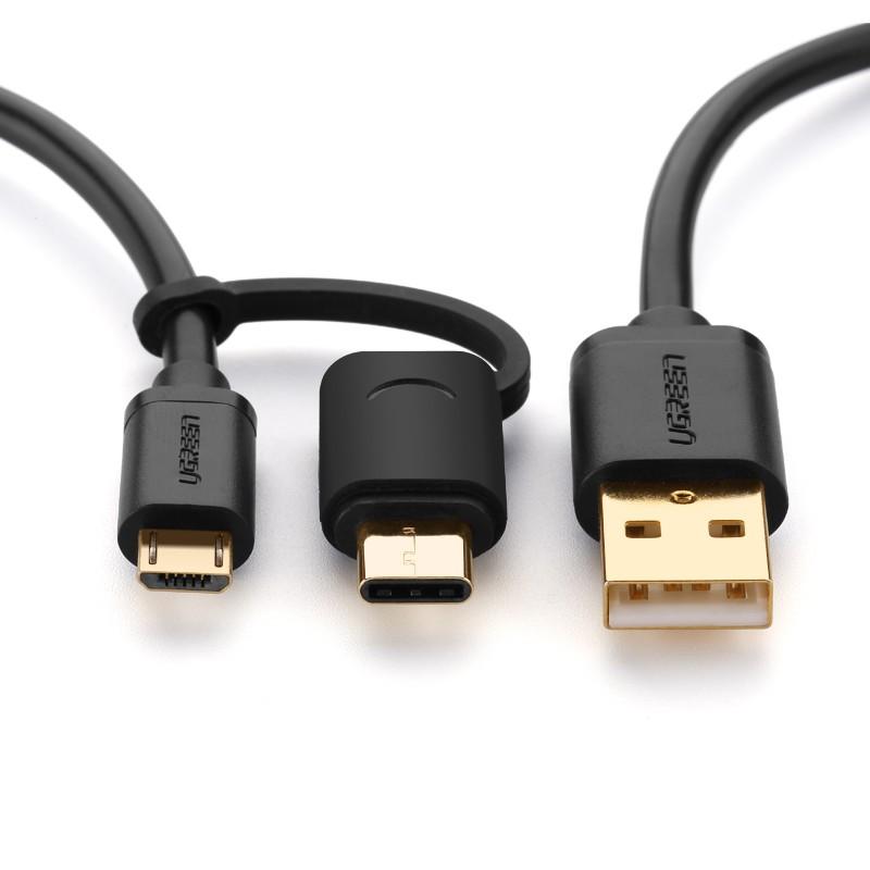 Cáp micro usb to usb với 1 cổng usb type c dài 1m ugreen 30171