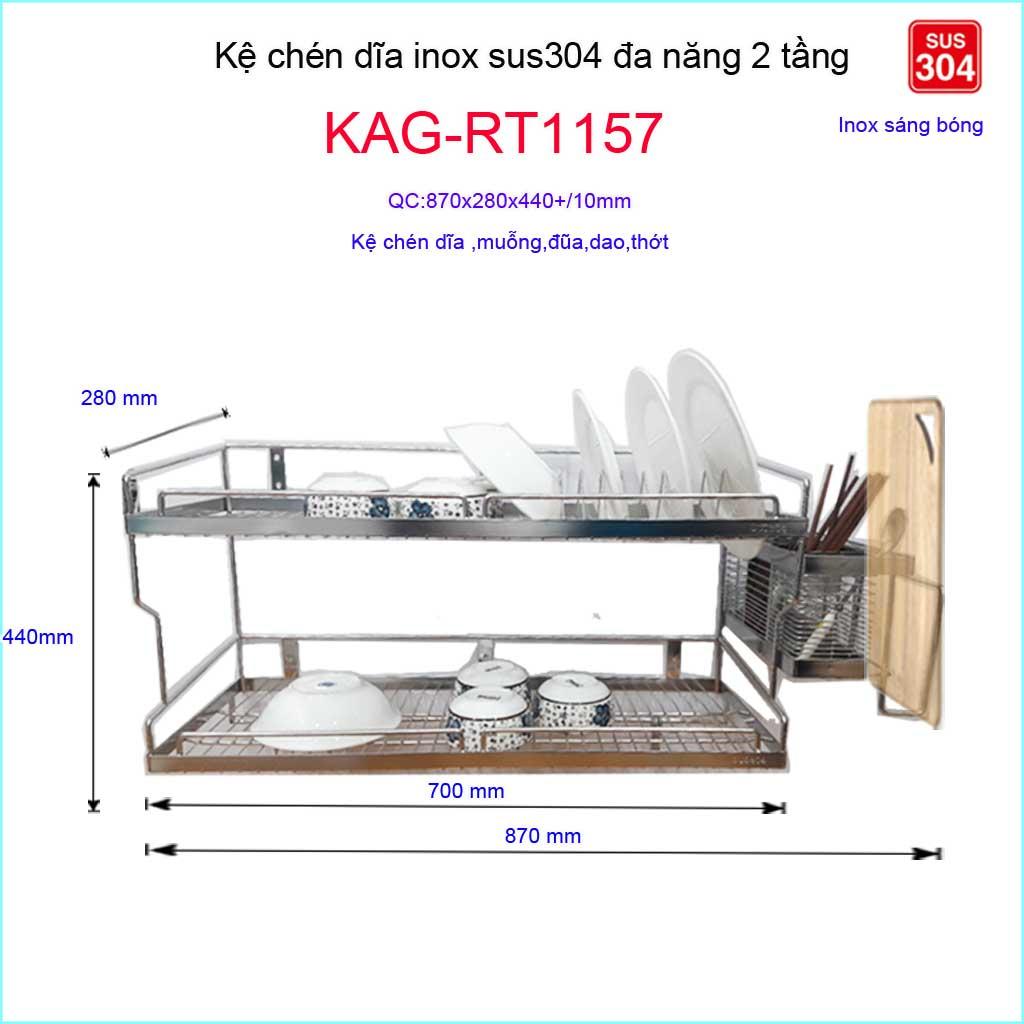 Kệ đựng chén bát inox sus304 đa năng, kệ chén dĩa roca có ống đũa , giắt dao,giắt thớt kag-rt1157