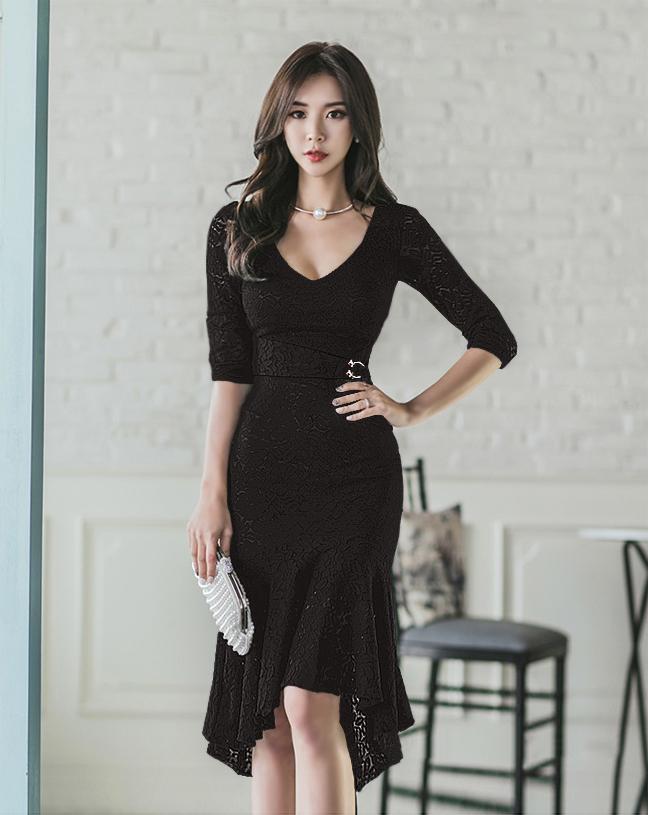 Đầm ren ôm body tay lỡ cỗ tim đuôi cá đầy quyến rũ - AV5580