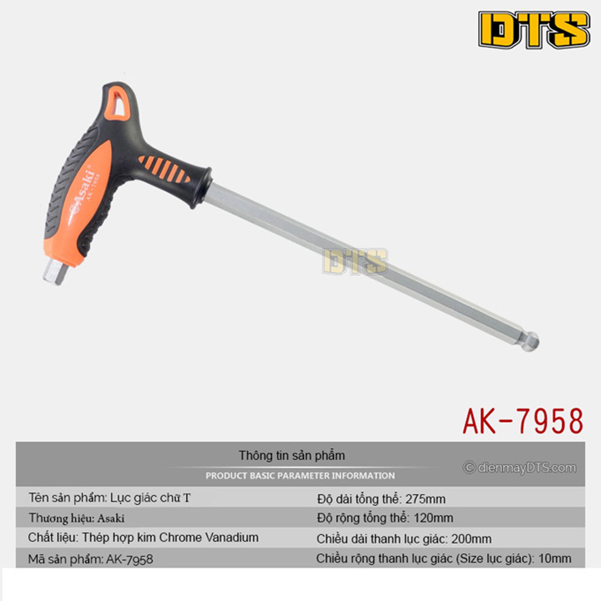 Lục giác bi cầm tay chữ t 10mm asaki ak-7958