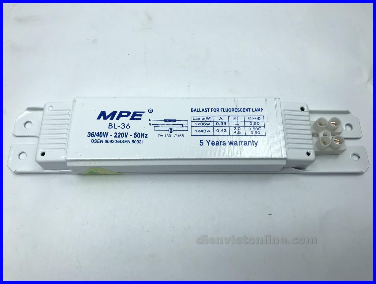 Tăng phô cơ 36W bóng tuýp huỳnh quang 1m2 ( Balast chấn lưu ) MPE - Điện Việt