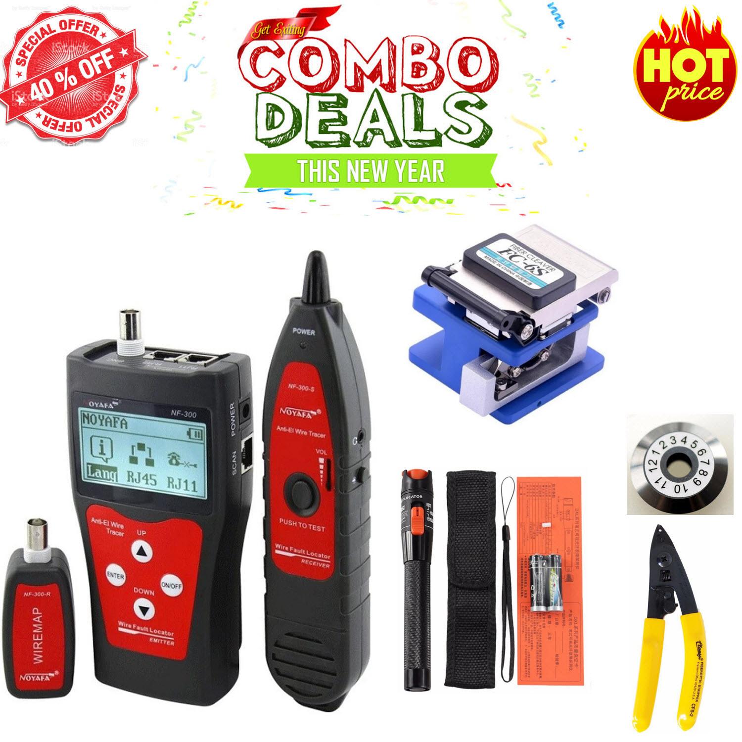 Bộ dụng cụ làm cáp cao cấp hộp test mạng đa năng noyafa nf-300 + bút soi quang 10km + dao cắt quang fc-6s + kìm tuốt sợi quang
