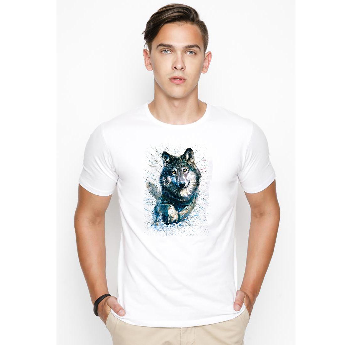 Áo thun nam in hình sói 3D chạy ( Trắng )